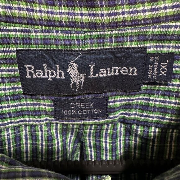 Ralph Lauren VINTAGE Size XXL CREEK Green Blue Plaid Classic Long Sleeve Shirt - Picture 4 of 5